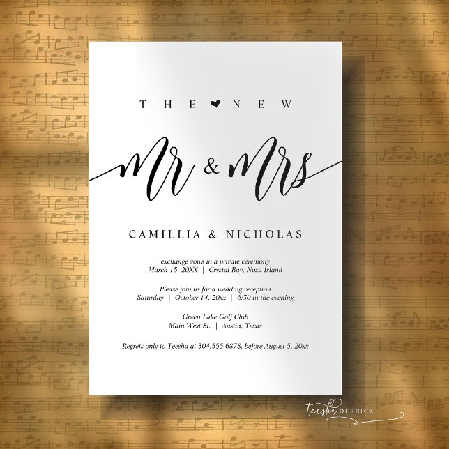 The New Mr and Mrs, Wedding Elopement Party Invitation (The New Mr and Mrs, Wedding Elopement Dinner and Party Invitation Card, Digital or printed version. )