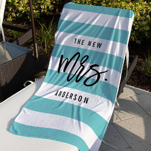 The New Mrs.   Aqua Personalised Bride Beach Towel