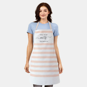 The New Mrs Bride Blush Pink Modern Stripes Script Apron