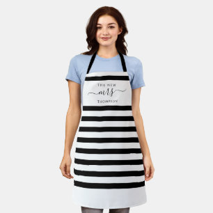 The New Mrs Bride Elegant Modern Stripes Script Apron