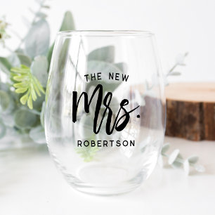 The New Mrs Personalised Bride Stemless Wine Glass