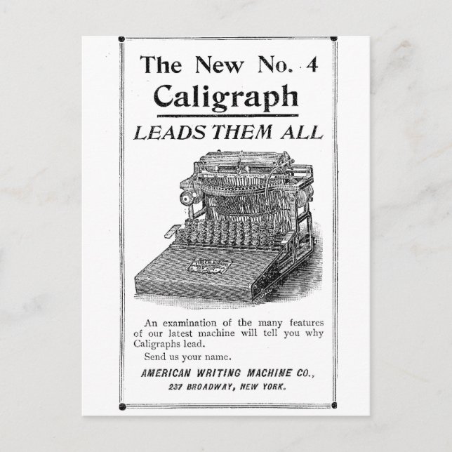 The New No. 4 Caligraph Postcard (Front)