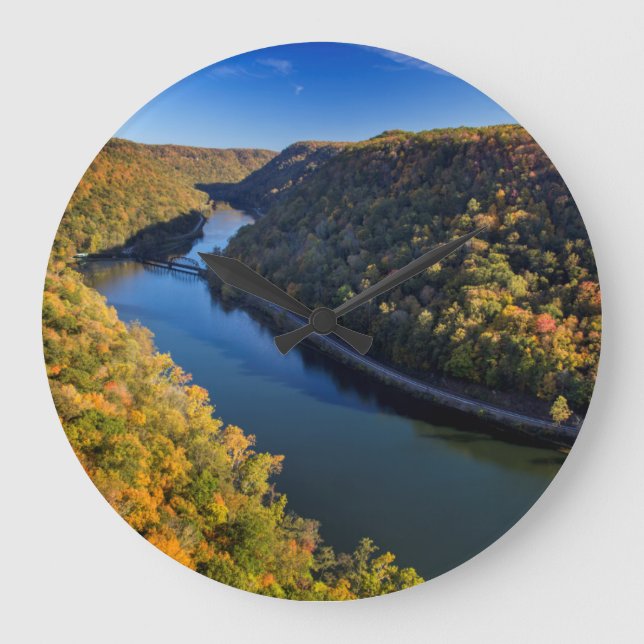 The New River Gorge At Hawks Nest State Park Large Clock (Front)