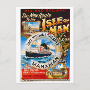 The New route to the Isle of Man, steam ship tour Postcard