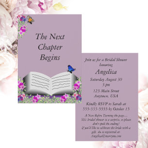 The Next Chapter Begins Floral Book Theme Invitation
