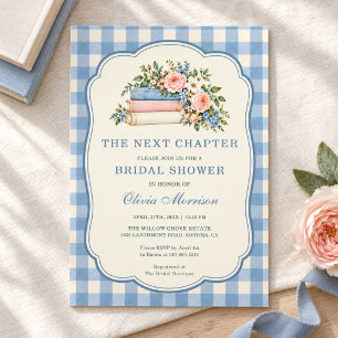 The Next Chapter Book Floral Gingham Bridal Shower Invitation