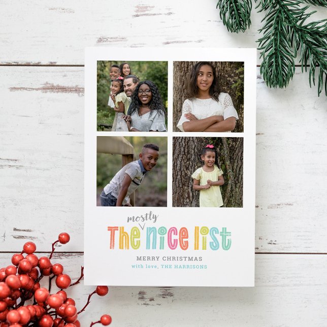 The Nice List Multiple Photo Christmas Holiday Card (Creator Uploaded)