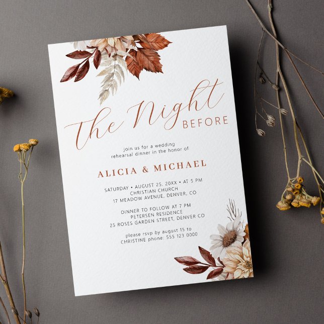 The night before autumn floral rehearsal dinner invitation (Creator Uploaded)
