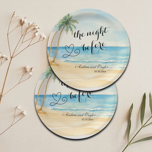 The night Before Beach and Palm Trees Wedding Paper Plate (Creator Uploaded)