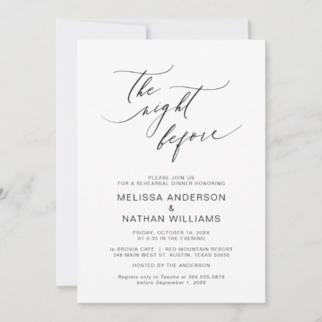 The Night Before, Black, Wedding Rehearsal Dinner Invitation (Front)