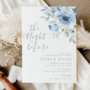 the night before blue floral rehearsal dinner invitation