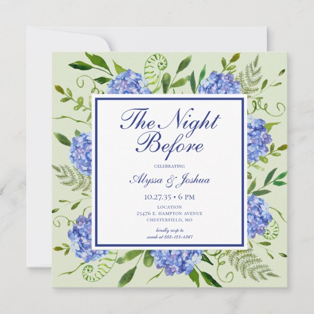 The Night Before Blue Hydrangea Invitation (Front)