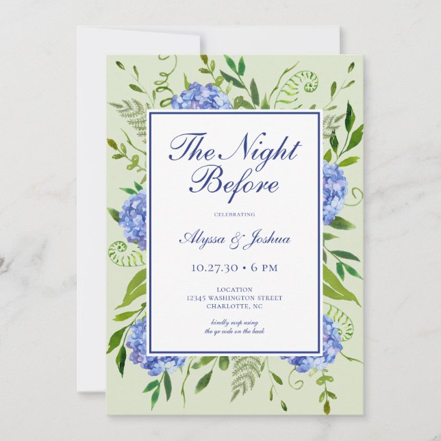 The Night Before Blue Hydrangea QR Code Invitation (Front)