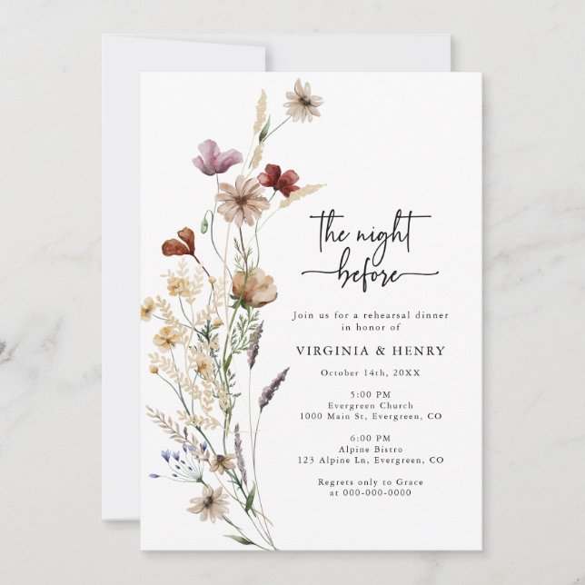 The Night Before Boho Rehearsal Dinner Invitation (Front)