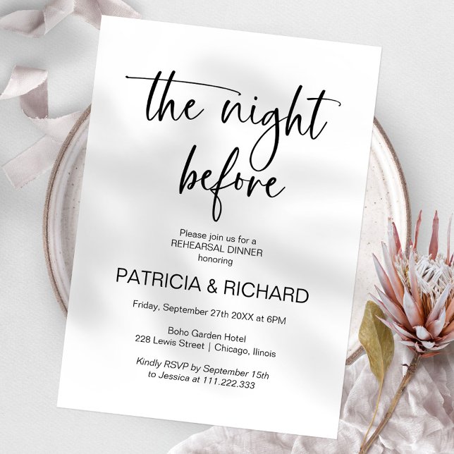 The Night Before Calligraphy Rehearsal Dinner Invitation (Creator Uploaded)