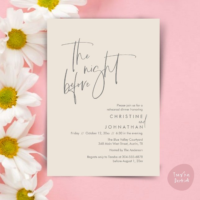 The night before, Casual Wedding Rehearsal Dinner Invitation (The night before, Casual Modern Wedding Rehearsal Dinner Invitation Card PDF Cream Grey)