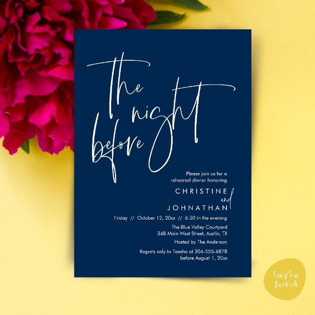 The night before, Casual Wedding Rehearsal Dinner Invitation (The night before, Casual Modern Wedding Rehearsal Dinner Invitation Card PDF Navy Blue)
