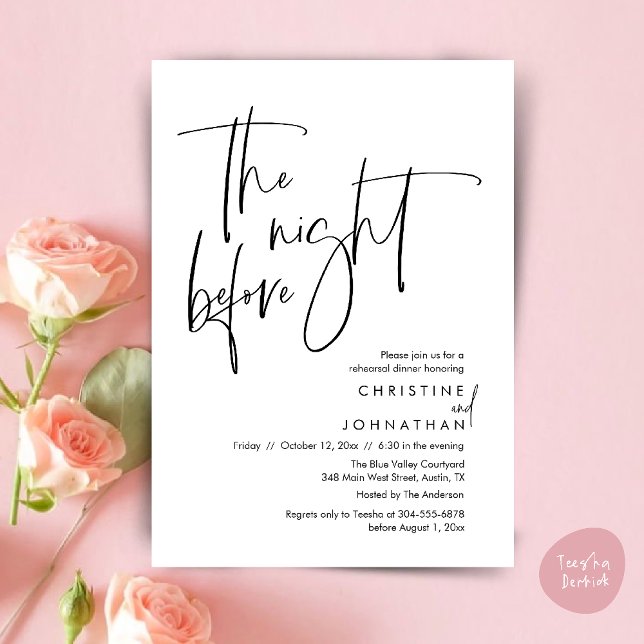 The night before, Casual Wedding Rehearsal Dinner Invitation (The night before, Casual Modern Wedding Rehearsal Dinner Invitation Card PDF Black White)