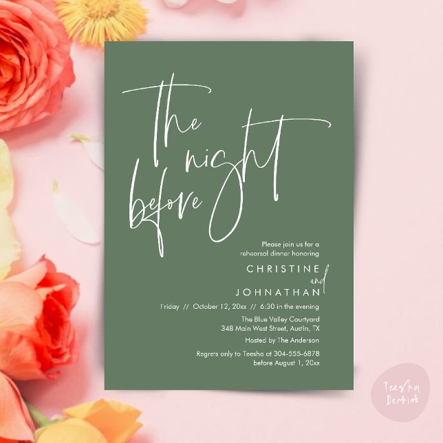 The night before, Casual Wedding Rehearsal Dinner Invitation (The night before, Casual Modern Wedding Rehearsal Dinner Invitation Card PDF Sage Green)