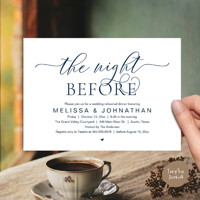 The Night Before, Classy Wedding Rehearsal Dinner Invitation (The Night Before, Classy Modern Wedding Rehearsal Dinner Invitation Card PDF Navy Blue)