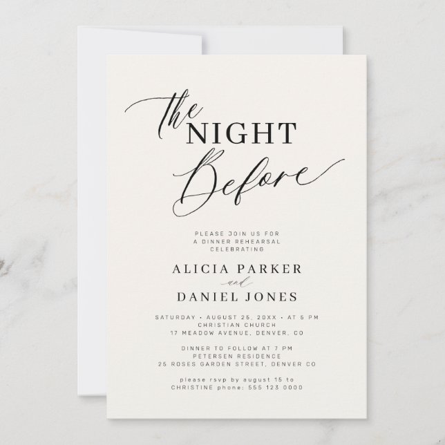 The night before cream ivory rehearsal dinner invitation (Front)