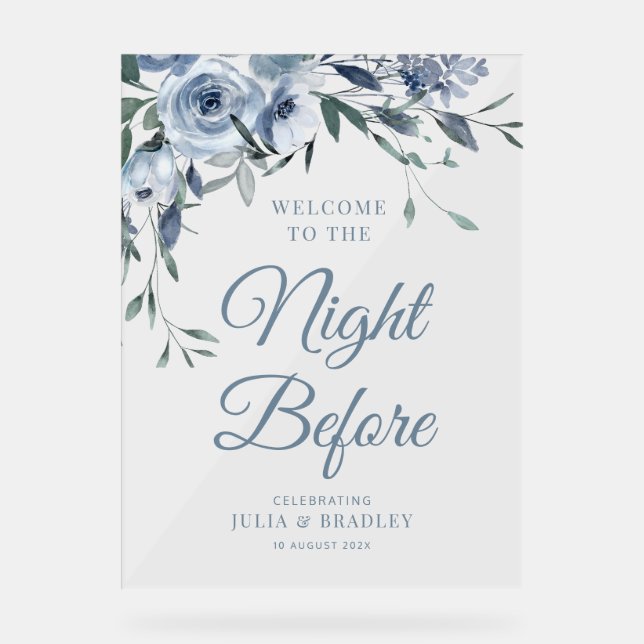 The Night Before dusty blue floral Acrylic Sign (Front)