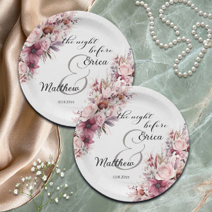 The night before Dusty Pink Boho Floral Wedding Paper Plate