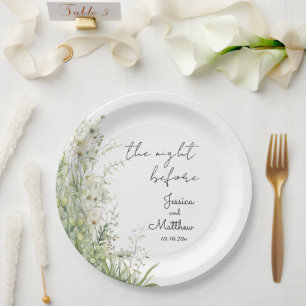 The night before Dusty Sage Green Flowers Wedding Paper Plate