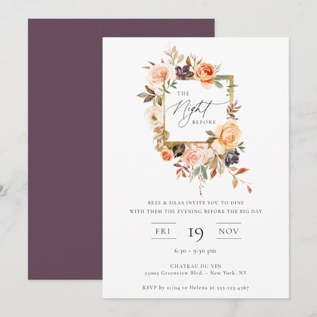 The Night Before Earthy Autumn Floral Invitation (Front/Back)