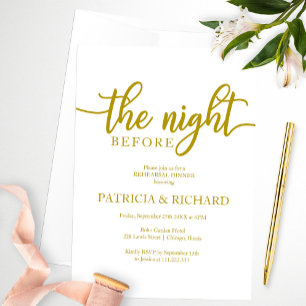 The Night Before Elegant Gold Rehearsal Dinner Invitation