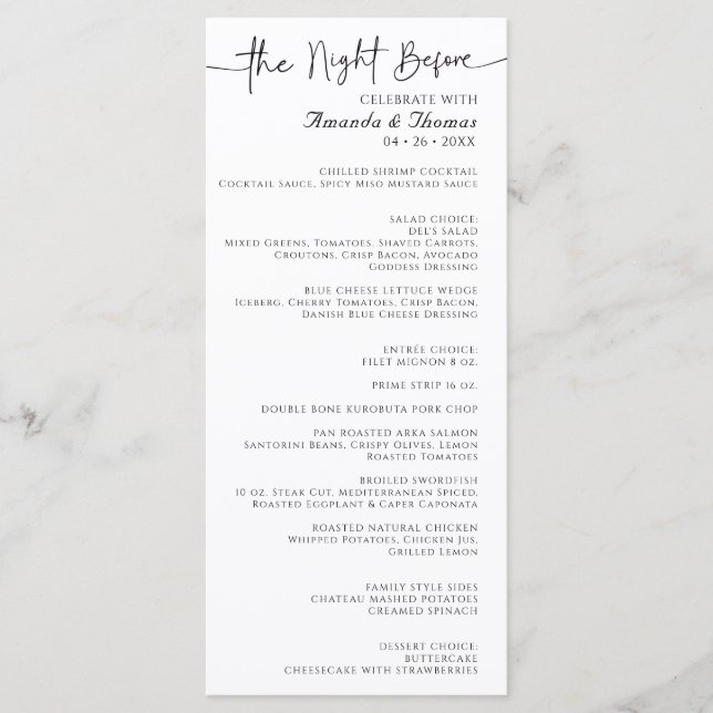 The Night Before Flat Dinner Menu 4 x 9" (Front)