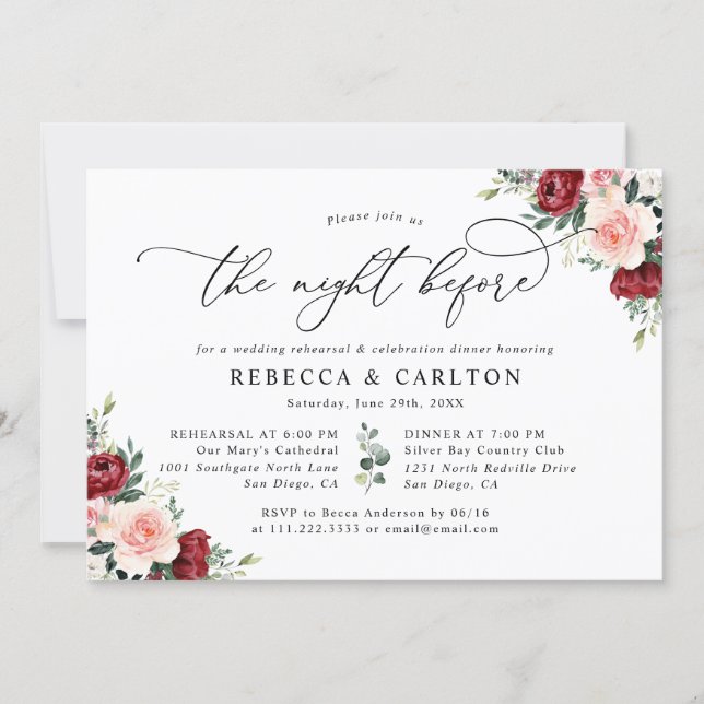 The Night Before Floral Wedding Rehearsal Dinner Invitation (Front)