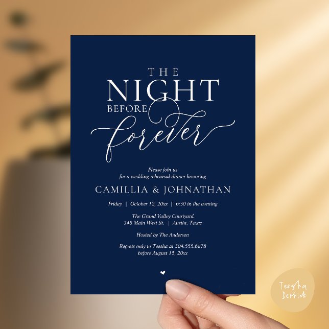 “The Night Before Forever” Ivory Navy Rehearsal Invitation (“The Night Before Forever” Ivory Navy Blue Rehearsal Invitation Card)