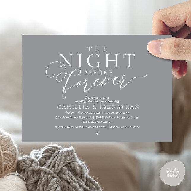 “The Night Before Forever” Modern Rehearsal Dinner Invitation (“The Night Before Forever” Modern Classy Rehearsal Dinner Invitation card in Chill Grey)