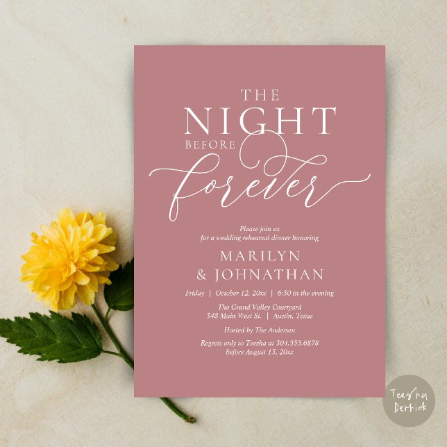 The Night Before Forever, Wedding Rehearsal Dinner Invitation (The Night Before Forever Wedding Rehearsal Dinner Romantic Classy Invites Card PDF in Dusty Rose )