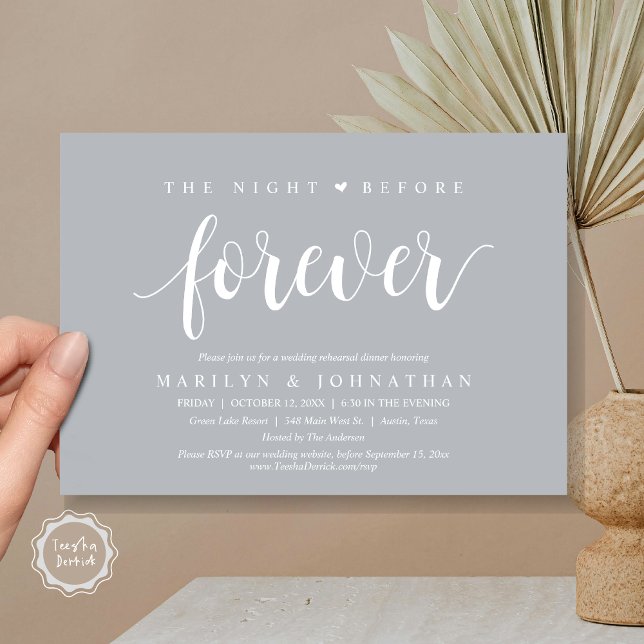 The Night Before Forever, Wedding Rehearsal Dinner Invitation (The Night Before Forever, Wedding Rehearsal Dinner Invitation Card, PDF, Modern rustic, Chill Grey)