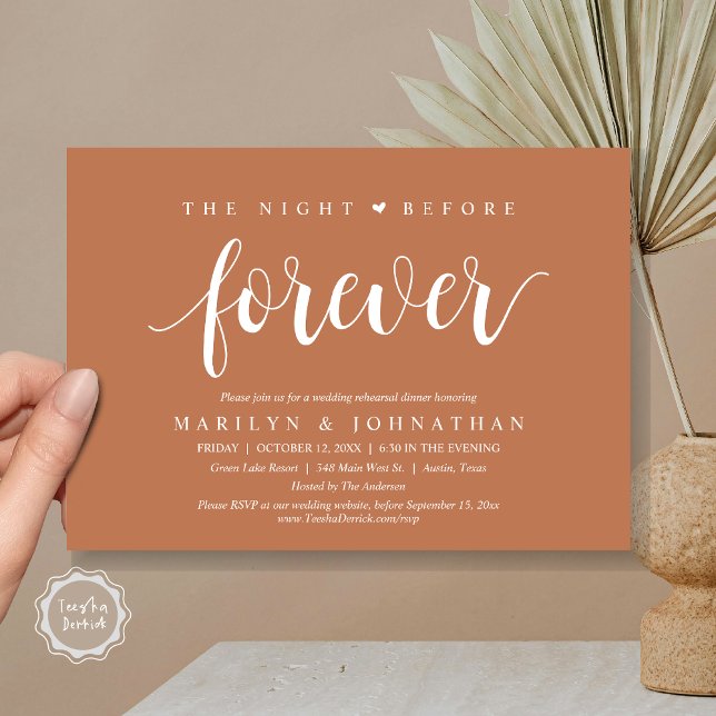 The Night Before Forever, Wedding Rehearsal Dinner Invitation (The Night Before Forever, Wedding Rehearsal Dinner Invitation Card, PDF, Rustic, Copper Rust Brown)
