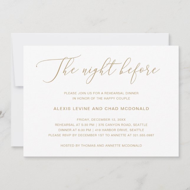 The Night Before Gold Modern Rehearsal Dinner Invitation (Front)