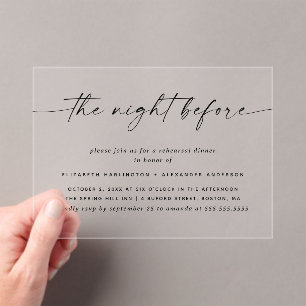 The night before. Minimalist rehearsal dinner Acrylic Invitations