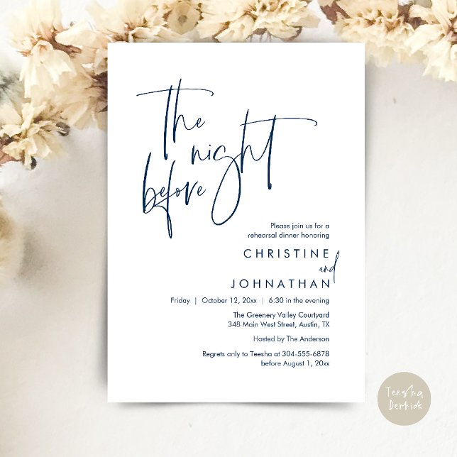 The Night Before, Modern Casual Rehearsal Dinner Invitation (The Night Before, Modern Wedding Rehearsal Dinner Invitation Card in Navy Blue)