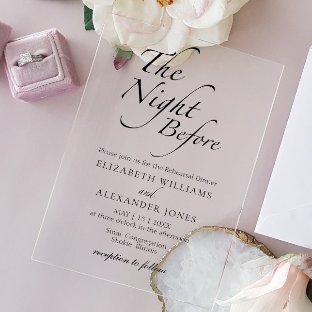 The Night Before Modern Script Rehearsal Dinner Acrylic Invitations (Creator Uploaded)