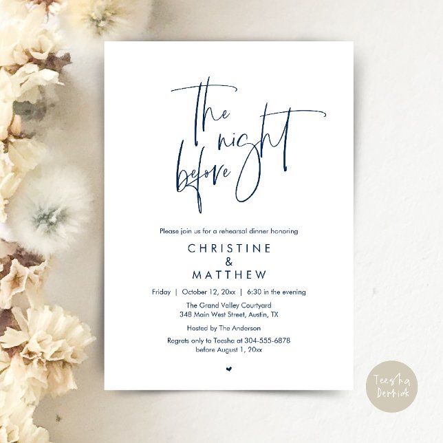 The Night Before, Modern Wedding Rehearsal Dinner Invitation (The Night Before, Modern Wedding Rehearsal Dinner Invitation Card in Navy Blue)