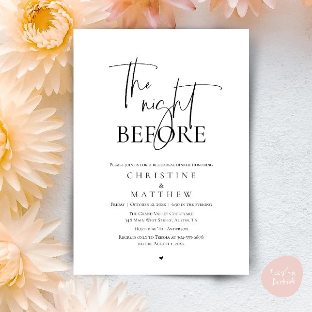 The Night Before, Modern Wedding Rehearsal Dinner Invitation (The Night Before, Modern Wedding Rehearsal Dinner Invitation Card in Black White)