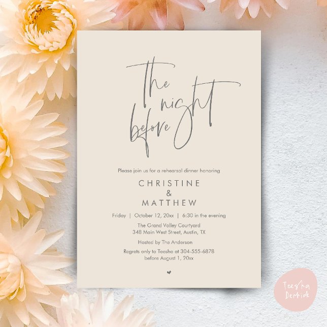 The Night Before, Modern Wedding Rehearsal Dinner Invitation (The Night Before, Modern Wedding Rehearsal Dinner Invitation Card in Cream Grey)