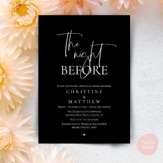 The Night Before, Modern Wedding Rehearsal Dinner Invitation (The Night Before, Modern Wedding Rehearsal Dinner Invitation Card in Black White)
