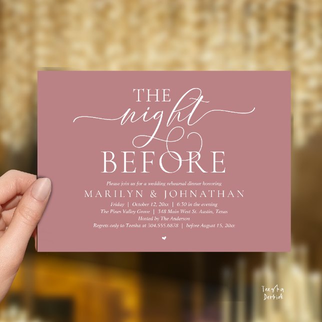 The Night Before, Modern Wedding Rehearsal Dinner Invitation (The Night Before, Modern Romantic Classy Wedding Rehearsal Dinner Invitation Card in dusty rose pink)