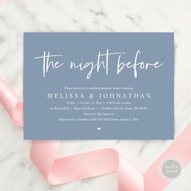 The Night Before, Modern Wedding Rehearsal Dinner Invitation (The Night Before Wedding Rehearsal Dinner Invitation Card, PDF, Modern Minimalist Dusty Blue)
