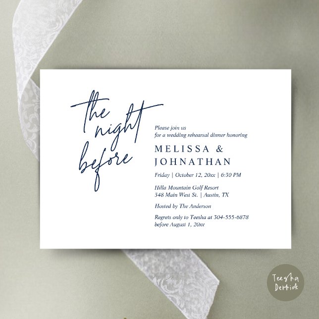 The Night Before, Modern Wedding Rehearsal Dinner Invitation (The Night Before, Modern Wedding Rehearsal Dinner Modern Invitation Card, PDF, in Navy Blue)