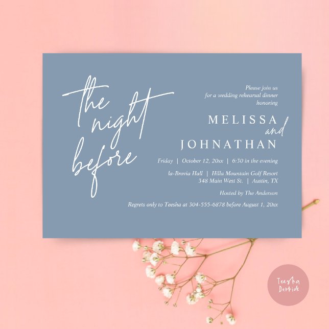 The Night Before, Modern Wedding Rehearsal Dinner Invitation (The Night Before, Modern Wedding Rehearsal Dinner Modern Invitation Card, PDF, in Dusty Blue)