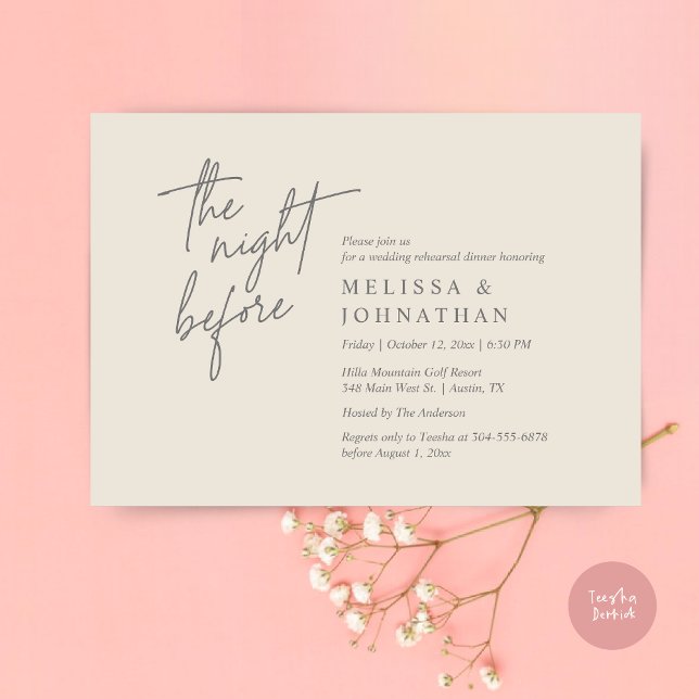 The Night Before, Modern Wedding Rehearsal Dinner Invitation (The Night Before, Modern Wedding Rehearsal Dinner Modern Invitation Card, PDF, in Cream Dark Grey)